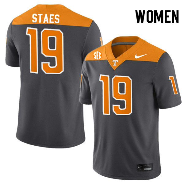 Women #19 Holden Staes Tennessee Volunteers College Football Jerseys Stitched-Anthracite